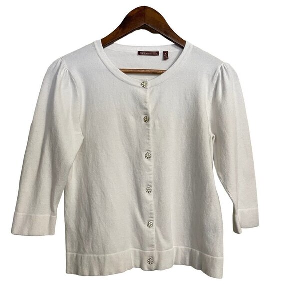 525 America Womens White 3/4 Sleeve Floral Button Cardigan Sweater Small - Picture 1 of 6